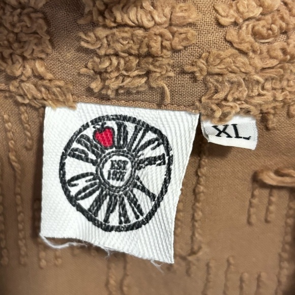 Vintage Brown Chenille Floral Rosette Collared Button Down Jacket Shacket XL 90s - Picture 6 of 9